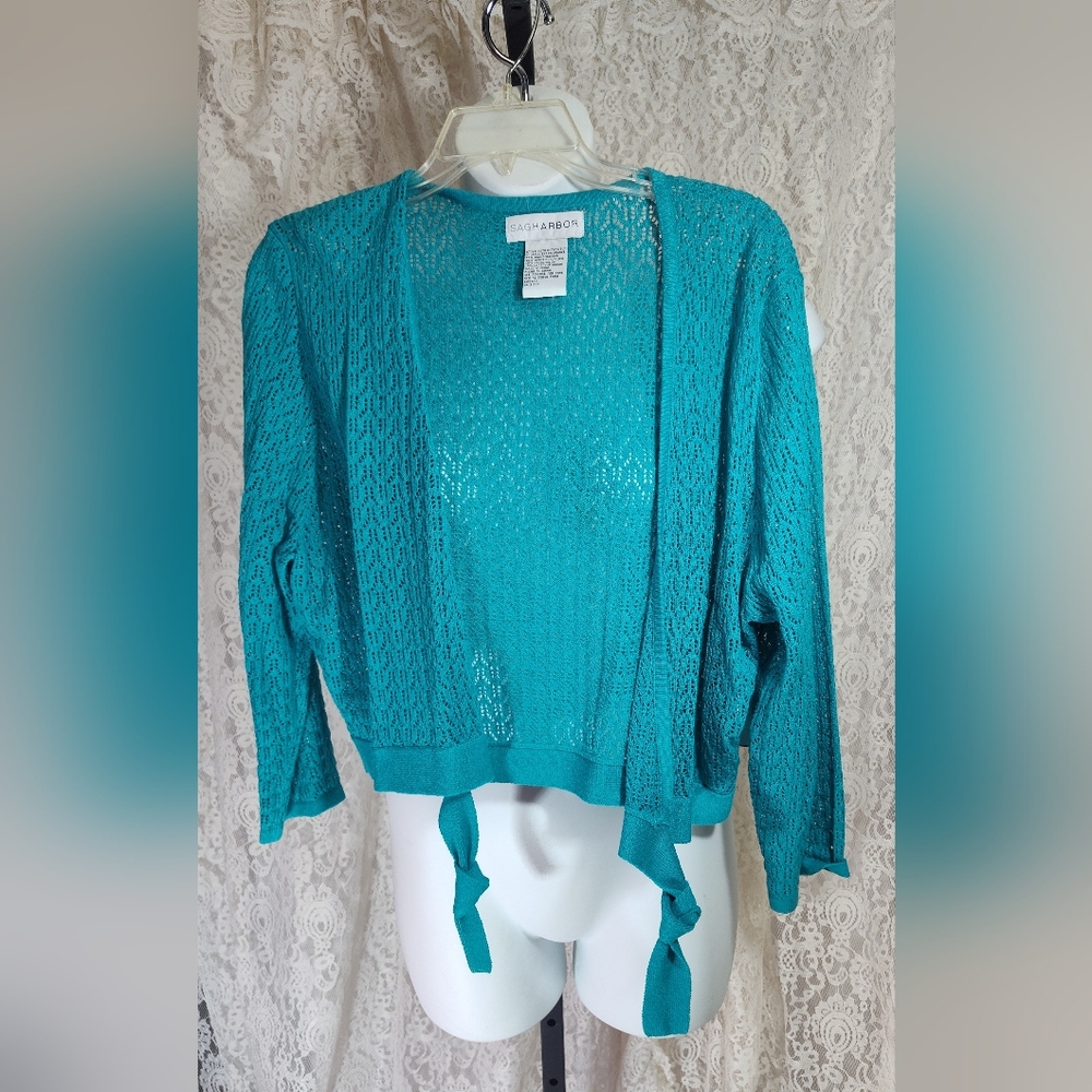 Aqua Teal Open-Knit Sweater